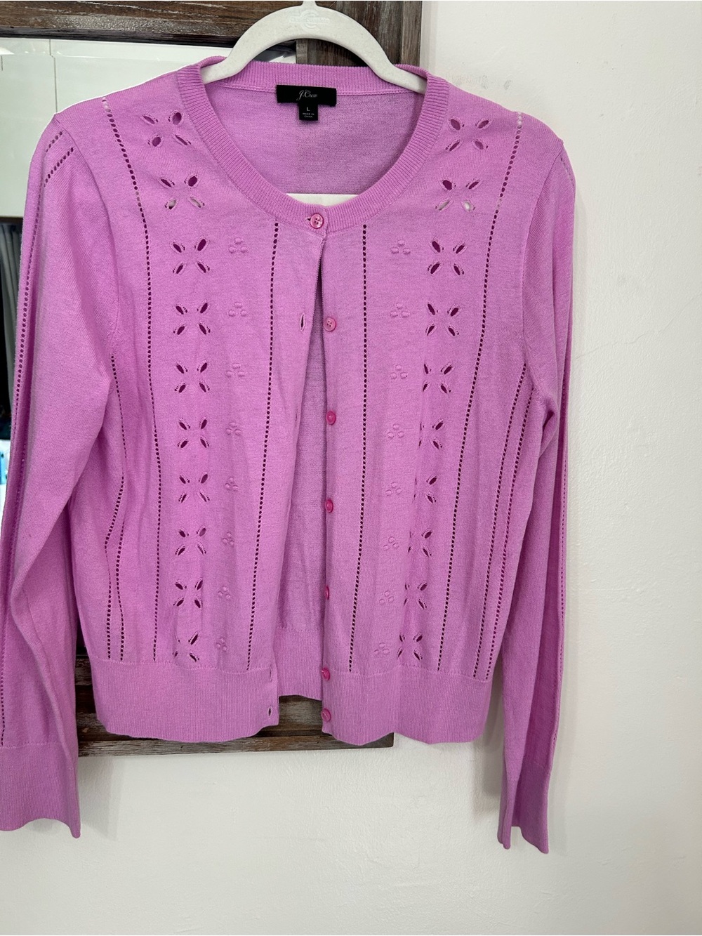 J. Crew Lavender Openwork Button-Front Cardigan